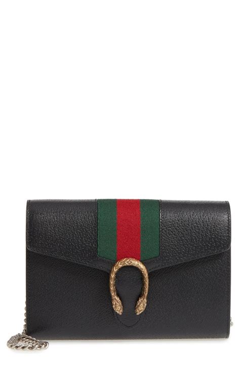 dionysus web stripe leather wallet on a chain gucci|gucci wallet with chain strap.